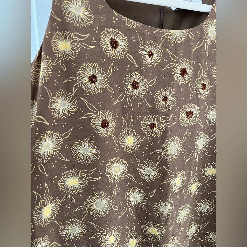 Vintage Brown Floral Sleeveless Retro Sunflower Print A-Line Summer Midi Dress - Picture 5 of 5